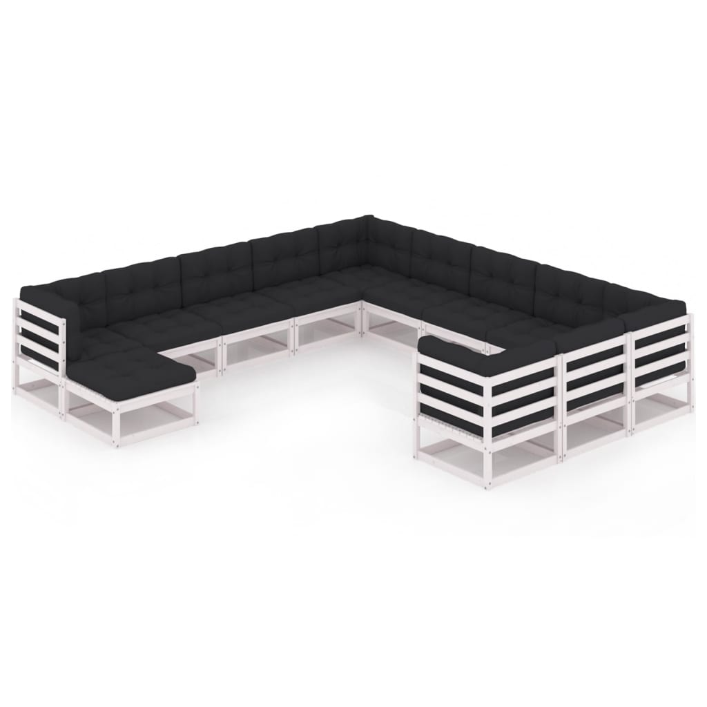 12-tlg. Garten-Lounge-Set mit Kissen Weiss Kiefer Massivholz